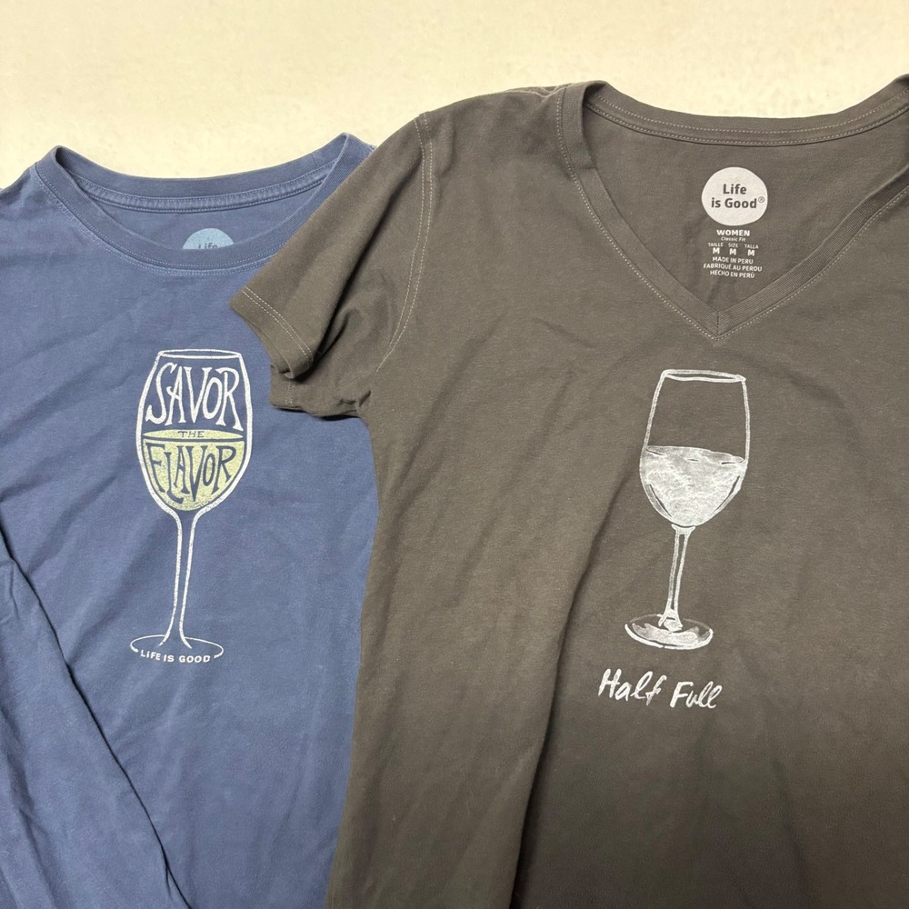 2-‎ Life is Good Womens Wine Graphic T-Shirt Bundle Navy Grey Medium M 2 Pack